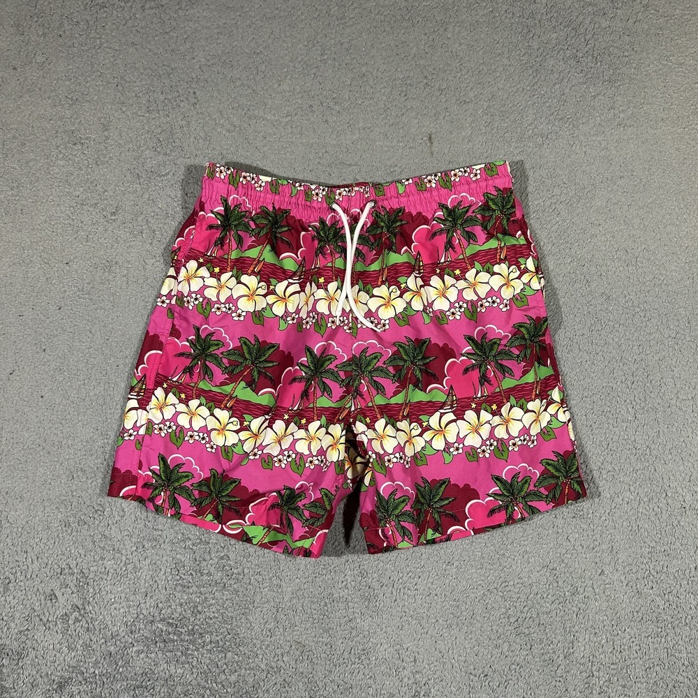 Trunks Surf & Swim Co Mens Large Pink Tropical Palm Tree Beach Swim Trunks #3995
